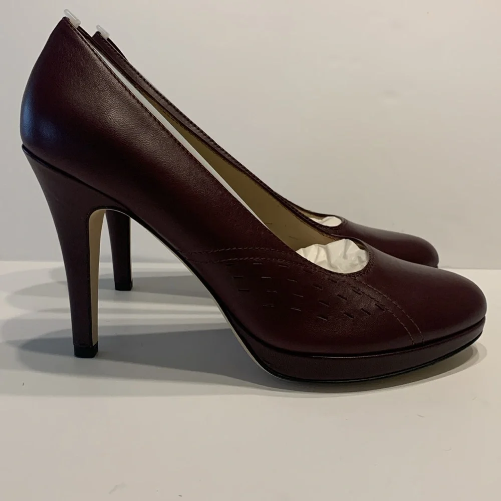 Julie Lopez Burgundy Leather Carli 4” Pump Heels